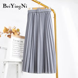 2020 Casual Belted Pleated Skirt Woman Midi Fashion Elegant Retro Chic Skirt Female Harajuku Spring Summer Faldas