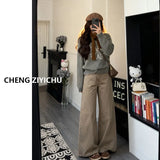 Autumn With A Set Of 2025 Korean Lazy Gray Sweater Knitted Half-Dressed Dress Two-Piece Skirt