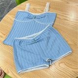 Piece Sets Women Outfit 2000s Aesthetic Fairycore Grunge Lace Patchwork Strapless Sleeveless Crop Top and Shorts y2k
