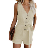 Summer Female Jumpsuit Plus Size Overalls for Women Fashion Streetwear Outfits V-Neck Romper Sleeveless Playsuit
