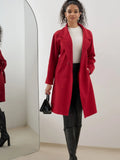 Autumn And Winter New Women's Wool Long With Slim Woolen Coat Pure Color Simple Slim Coat-Outfit