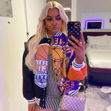 Weird Puss Y2K Women Baseball Jacket Varsity Bomber 2021 Autumn Irregular Graffiti Print Long Sleeve Trend Loose Streetwear
