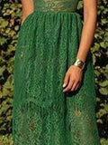 Fashion Women's Dress New Sleeveless Patchwork Contrast Color Lace Mid-calf Spaghetti Strap Dresses Summer 2023