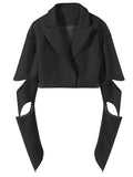 Women Black Hollow Out Short Blazer New Lapel Long Sleeve Loose Fit Jacket Fashion Tide Spring Autumn 2023