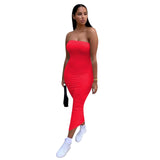 Sexy Solid Color Tube Top Bodycon Dress Women Clothing Summer 2021 Party Clubwear Maxi Dresses