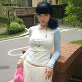 Kawaii Cartoon Print T-shirt Japanese Harajuku Ribbed Tops Fairycore Korean Fashion Cute Tshirt Y2k Aesthetics