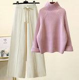 Version Of The Lazy Suit Women 2025 New Autumn And Winter Thick Thick Knitted Knitted Knitted Wide Leg Pants Two