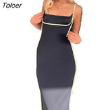 Spaghetti Strap Backless Dresses Women Sexy Sleeveless High Waist Partywear Bodycon Square Collar Side Split Dress