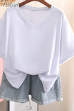 100% Cotton L-5XL Plus Size T Shirt Print Short Sleeve Women's Top Japanese Summer Sweet Couple V Neck Oversize T