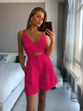 New Spring Summer Women's Suit Solid Color Two-piece Sexy Slim Tube Top High Waist Shorts 2 Piece Set Shorts and