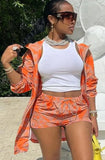 Casual Print Long Jacket and Matching Shorts Set 703-0-Outfit