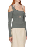 asymmetrical full sleeves square knitting elastic patchwork backlesss sexy top female fashion too