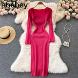 For Women 2022 Sexy Strapless Ribbed Knitted Bodycon Dress Women Winter Long Sleeve Midi Sweater Dress