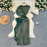 Folded Dress Design Irregular Lotus Leaves Side To Receive Waist Repair Bright Silk Pressure