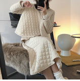 Women Winter New Niche Design Rhombic Oblique Short Cotton Jacket High Waist Skirt Oversize A-line skirt For Two Piece