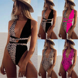 Toloer Bikini Ebay Conjoined Bikini Bikini Leopard Print Hollow Out Strap One-Piece Swimsuit-Outfit