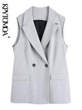 Women Fashion Double Breasted Wrap Waistcoat Vintage Sleeveless Flap Pockets Female Outerwear Chic