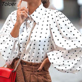 Office Lady White Blouse Shirt Women Polka Dot Lantern Sleeve Women Blouses Tops Oversized Loose Female Shirt Blusas