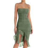 Dresses for Women Summer See Through Sheer Mesh Irregular Hem High Split Dresses Trendy Evening Party Dresses