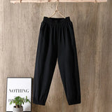 Spring Summer New Casual Style Cotton Linen Pants Women Elastic Waist Solid Basic Retro Loose Women's Harem Pants