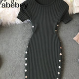 Elegant Ladies Dresses 2022 New Summer Knitted Office Dress Good Quality Women Knee Length Bodycon Dress