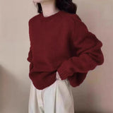 And Winter Soft-Cuffed Solid Color Long Sleeves Knitted Jersey Casual Bottom Korean Soft Lazy Wind Cover Sweater
