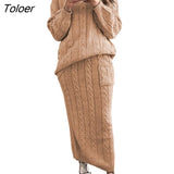 Autumn Winter Two Piece Set Women Winter Long Sleeve Jumpers Sweater Skirt Set Warm Knitted Outfit Top and Pants