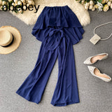 Women 2022 Spring Autumn New Office Lady Ruffles Loose Solid Full Length Rompers Sleeveless Fashion