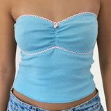Top Strapless y2k Aesthetic Women Fairycore Grunge Clothes Lace Patchwork Off Shoulder Sleeveless Tube Vest