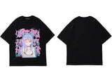 Hip Hop Streetwear Men's clothing clothes Oversized t-shirt Anime Girl Illusion Print Short Sleeve Cotton Loose Tops
