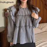 Women Shirt Vintage Loose Blouses 2023 Blusas Mujer De Moda O-neck Long Sleeve Ruffles Sweet Blouse Korean Fashion