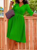 Women's Clothing Autumn 2025 New Solid Color Pressure Folded Strap With Large-Size V-Neck Temperament Elegant African