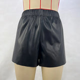 Toloer Women's 2024 Fashion New Solid Color Waist PU Leather Shorts Leather Pants Women's Pants-Outfit