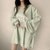 Letter Print Oversized Hooded Long Sleeve Tee-Outfit