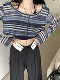 striped crochet knit crop