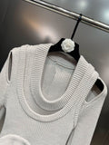 Fashion Beautiful Simple Hollow Out Design Knitted Pullover Women's Slim O-neck Long Sleeve Sweater 2023 spring