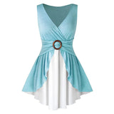 Tank Top Women Slim Overlap Two Piece Button Detail Tunic Shirts Summer Ladies Casual Sleeveless Loose Shirt