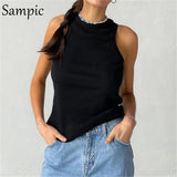 Knitted Summer Ribber Sleevless T Shirt Tops Women Casual Khaki White Crop Tops 2021 Club Short Skinny Tank Tops