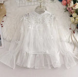 Women Tops Fashion Sexy Sheer Lace Blouse Lantern Sleeve 3D Floral Blouses Shirts Elegant Top Blusas
