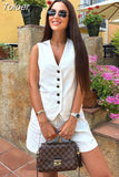 MODA 2023 Summer Women Fashion Front Button Fitted Waistcoat Vintage Sleeveless Welt Pockets Female Outerwear Chic Vest