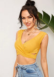 V-neck Solid Lace Up Short Tank