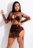 Sexy Velvet Round Neck Drawstring Keyhole Club