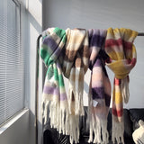 Winter Color Block Thickened Scarf Shawl Female Korean Style Versatile Four Color Gradient Tie Dye