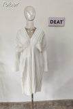 Fashion Women's Dress V-neck Long Sleeve Metal Buckle Belt Waist Knee-length Pleated White Dresses Female Spring 2023