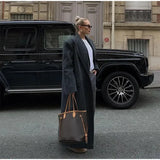 Grey Stripes Trench Long Coat-Outfit