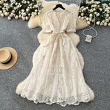 High-End Temperament Dress Women 2025 Summer Fashion Strap To Single Buckle Embroidery Mesh