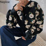 Floral Jackets Vintage Crop Puff Sleeve Jacket Women Autumn Winter Clothes Korean Fashion Coats Female Tops
