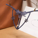 Tback temptation underwear female hollow embroidery thong sexy pearl pendant free open transparent sexy t pants