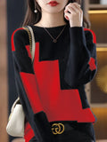 Winter Clothes Women Fashion Tops 2022 Round Neck Knitting Color Matching Long Sleeve Top Oversized Sweater Women