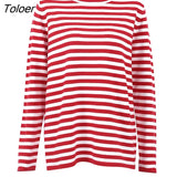 Classic Women Stripe Tee Shirt Casual Print Oversized Knitted Top O-Neck Long Sleeve Tops And Blouse Fashion